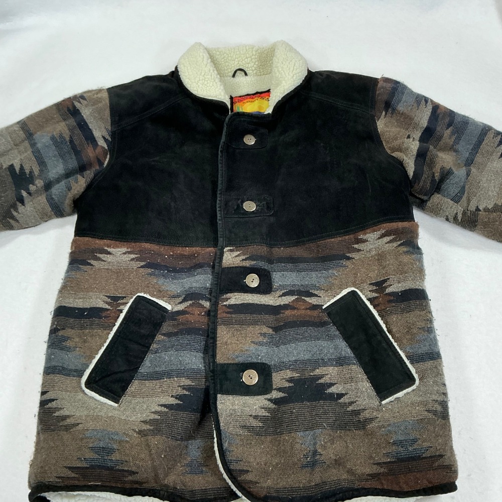 Lawless by Ardney Vintage Southwestern Suede Shearling Lined Jacket Small Black